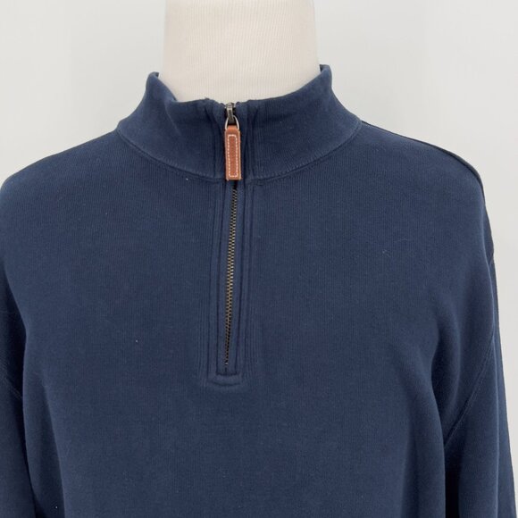 Lands' End Solid Navy Blue 100% Cotton Half-Zip Men's Pullover Sweater XXLT - Picture 1 of 6